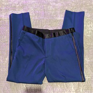 Express 30x30 men's navy blue satin black extra slim stretch tuxedo suit pants